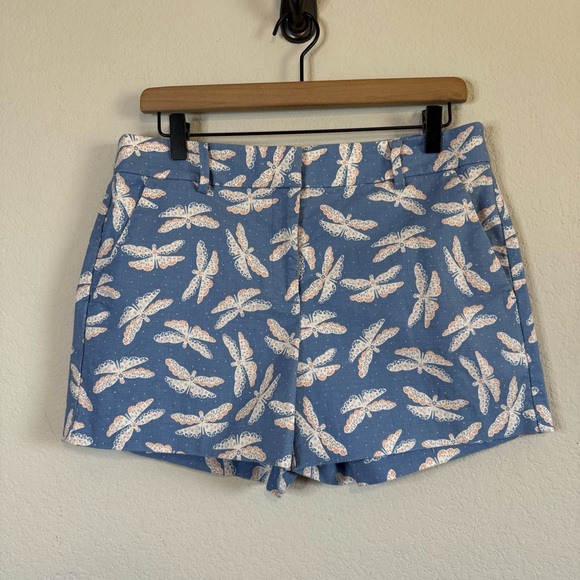 Loft Blue Riviera Shorts Dragonfly Cotton Blend Flat Front Shorts Size 6 - Picture 1 of 12